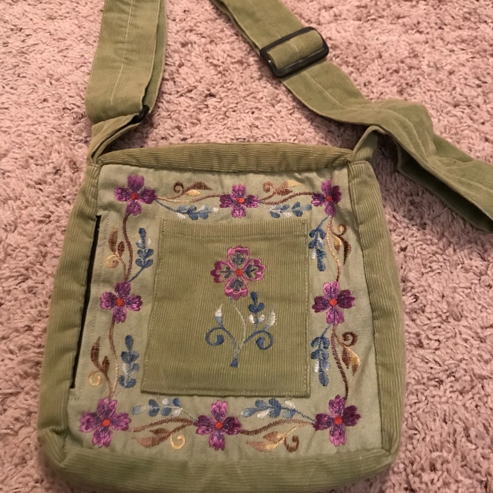 Green corduroy crossbody purse